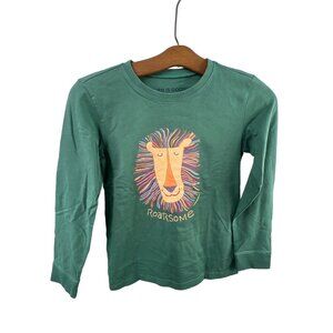 Life Is Good Kids Roarsome Lion Long Sleeve Cotton Shirt Size Medium Spruce Gree